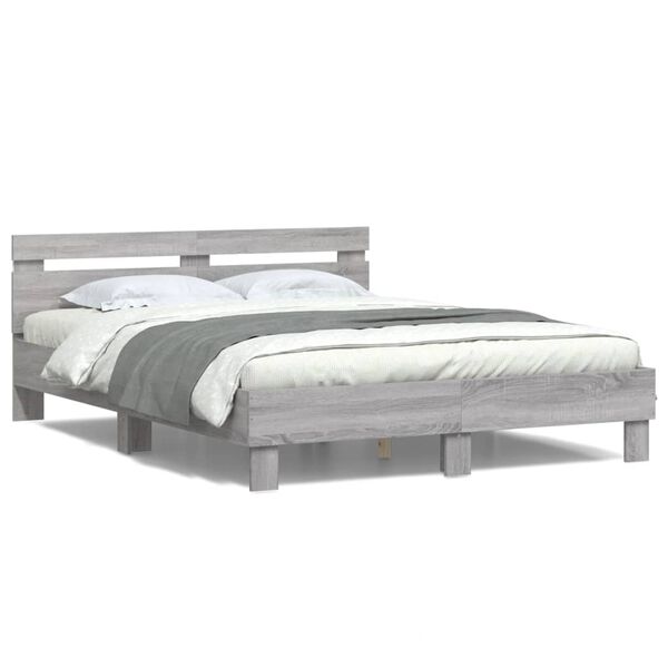 vidaXL Cadre de lit avec LED sans matelas sonoma gris 150x200 cm