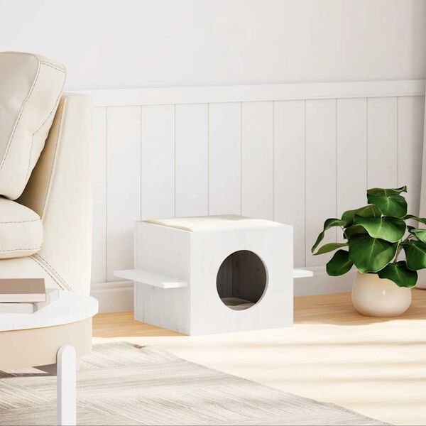 vidaXL Maison pour chat blanc 51x35x30 cm bois de pin massif