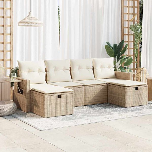 vidaXL Salon de jardin avec coussins 6 pcs beige résine tressée