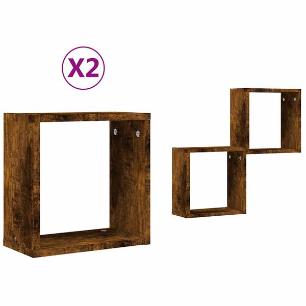 vidaXL Étagères murales sous forme de cube 2 pcs chêne fumé 30x15x30cm