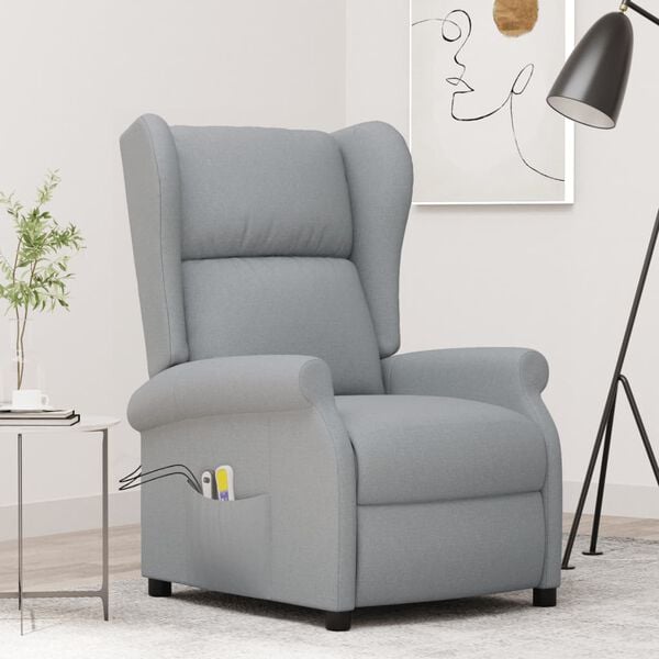 vidaXL Fauteuil de massage &eacute;lectrique &agrave; oreilles gris clair tissu