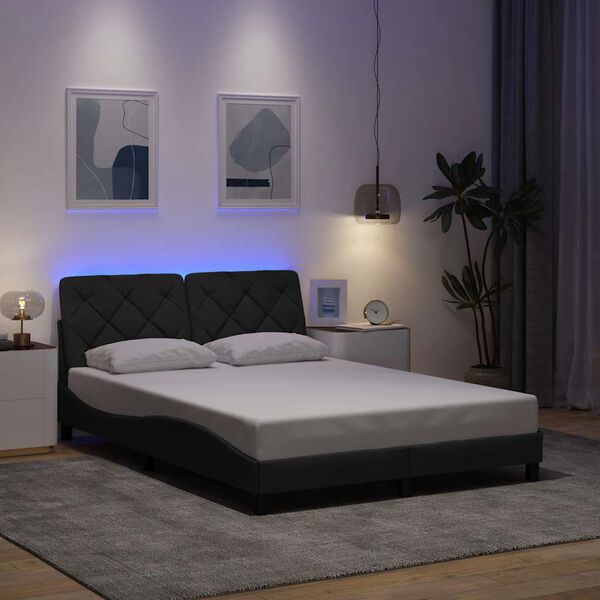 vidaXL Cadre de lit avec LED sans matelas gris fonc&eacute; 120x200 cm tissu