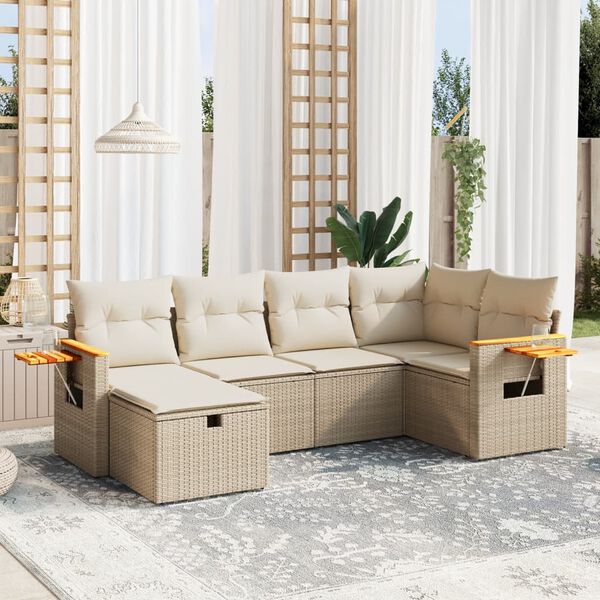 vidaXL Salon de jardin avec coussins 6 pcs beige r&eacute;sine tress&eacute;e