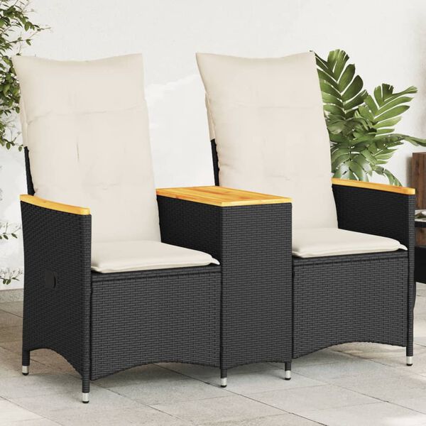 vidaXL Canap&eacute; de jardin inclinable 2 places avec table noir poly rotin