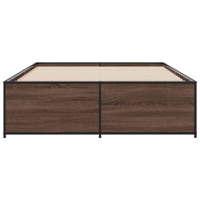 vidaXL Cadre de lit chêne marron 135x190 cm bois d'ingénierie et métal