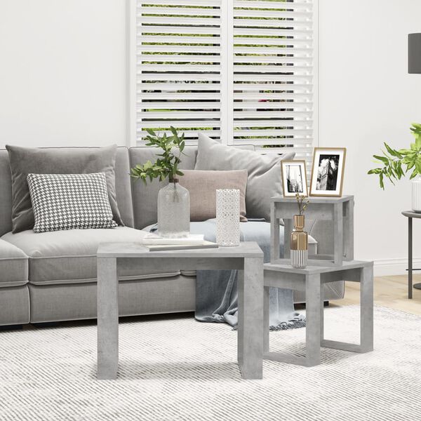 vidaXL Tables gigognes 3 pcs Gris béton Bois d'ingénierie