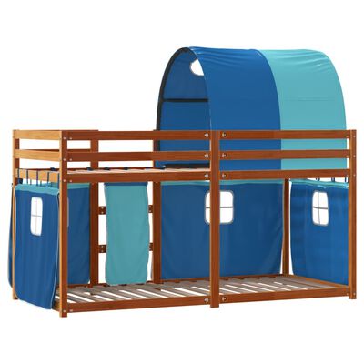 vidaXL Lit superposé avec rideaux bleu 75x190 cm bois pin massif