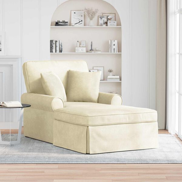 vidaXL Chaise lounge avec jupe avec coussin Cr&egrave;me 91 x 157 x 91 cm