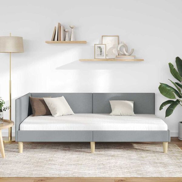 vidaXL Cadre de lit d'angle avec t&ecirc;te de lit Gris clair 90 cm x 190 cm