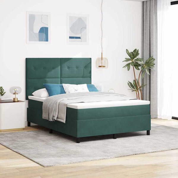 vidaXL Lit &agrave; ressorts avec matelas Vert fonc&eacute; 140 x 190 cm tissu