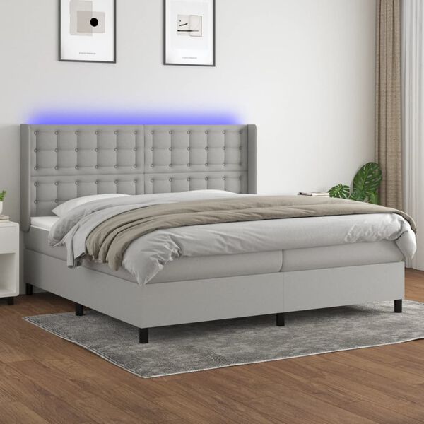 vidaXL Sommier &agrave; lattes de lit matelas LED Gris clair 200x200 cm Tissu