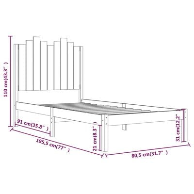 vidaXL Cadre de lit Noir Bois de pin massif 75x190 cm Petit simple