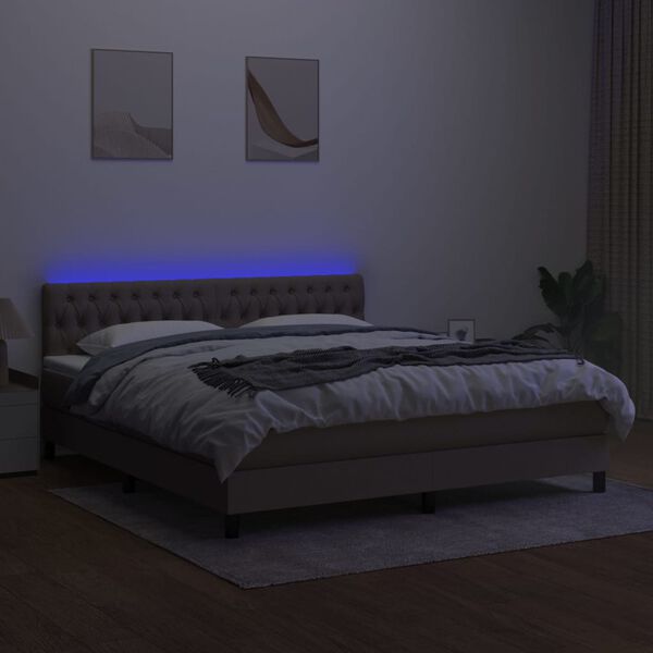 vidaXL Sommier &agrave; lattes de lit avec matelas LED Taupe 180x200 cm Tissu