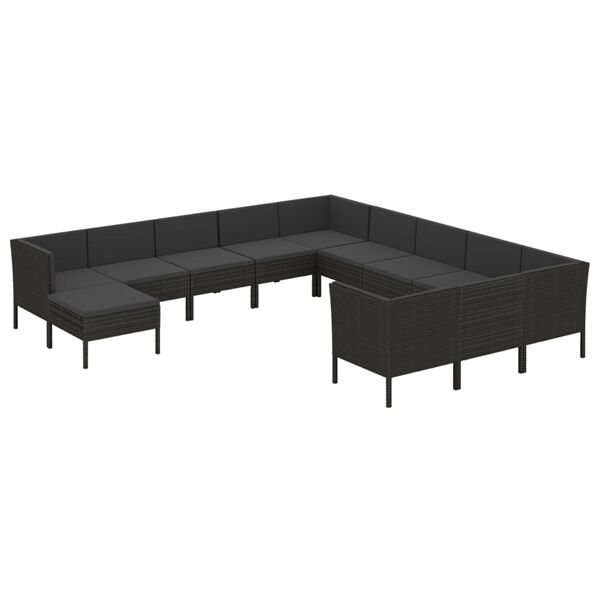 vidaXL Salon de jardin 12 pcs avec coussins résine tressée noir