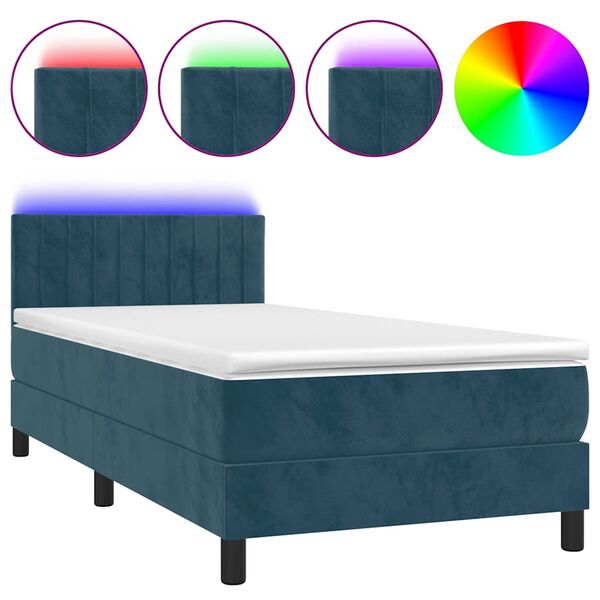 vidaXL Sommier &agrave; lattes de lit et matelas et LED Bleu fonc&eacute; 90x200cm