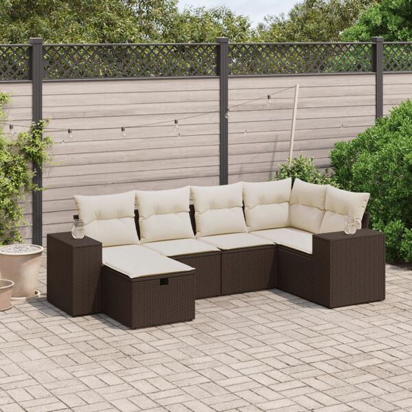 vidaXL Salon de jardin avec coussins 6 pcs marron r&eacute;sine tress&eacute;e