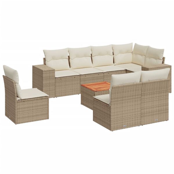 vidaXL Salon de jardin avec coussins 9 pcs beige r&eacute;sine tress&eacute;e