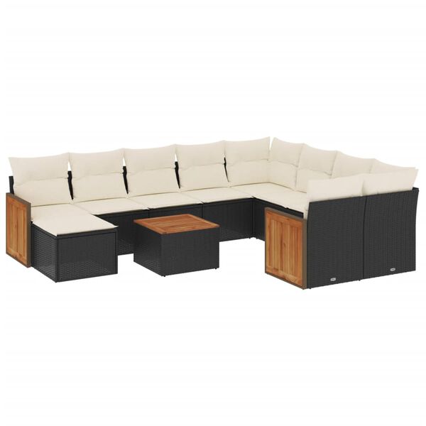 vidaXL Salon de jardin 11 pcs avec coussins noir r&eacute;sine tress&eacute;e