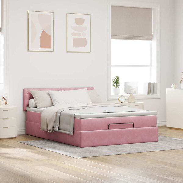 vidaXL Cadre de lit ottoman avec matelas rose 140x190 cm velours