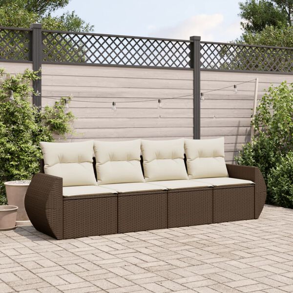 vidaXL Salon de jardin 4 pcs avec coussins marron r&eacute;sine tress&eacute;e