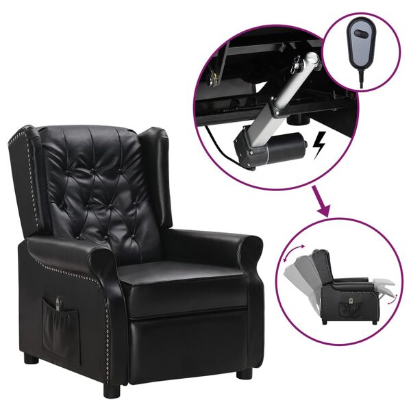 vidaXL Fauteuil inclinable &eacute;lectrique Noir brillant Similicuir