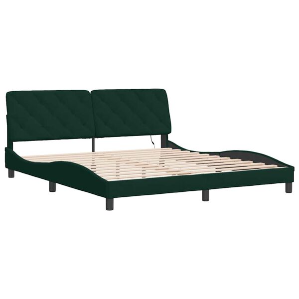 vidaXL Cadre de lit avec LED sans matelas vert fonc&eacute; 180x200 cm velours