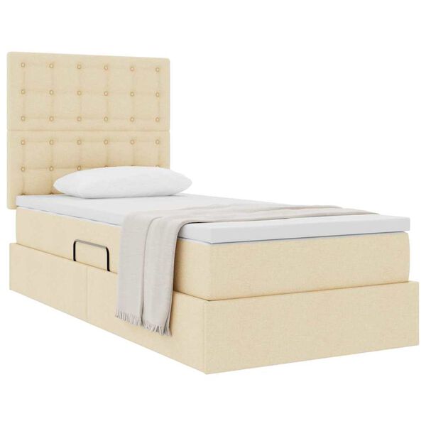 vidaXL Lit avec rangement et matelas Cr&egrave;me 90 x 190 cm Polyester