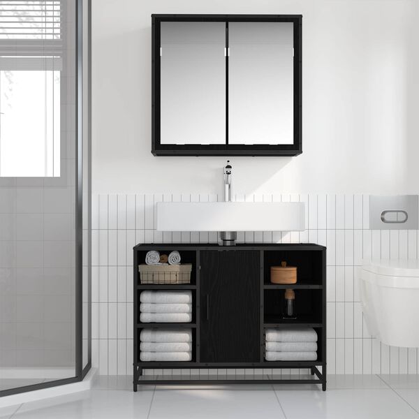 vidaXL Ensemble de mobilier de salle de bain 2 pcs Ch&ecirc;ne noir