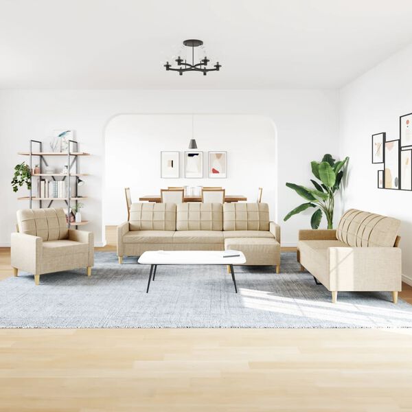 vidaXL Ensemble de canapés 4 pcs avec repose-pied crème tissu