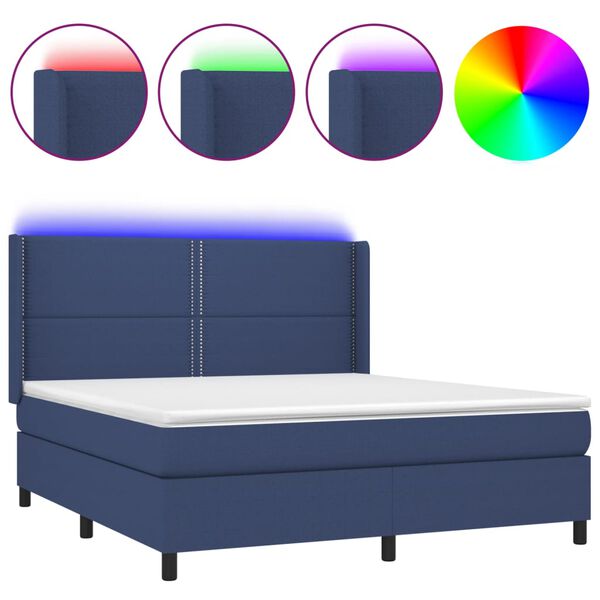 vidaXL Sommier &agrave; lattes de lit matelas LED Bleu 160x200 cm Tissu