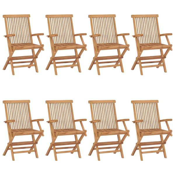 vidaXL Chaises de jardin avec coussins noir lot de 8 Bois teck massif