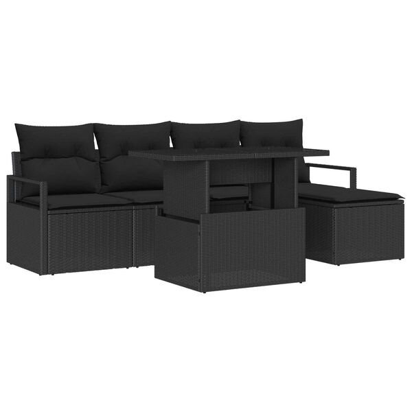 vidaXL Ensemble de canap&eacute; de jardin 6 pcs Noir Poly rotin