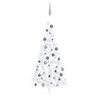 vidaXL Demi-arbre de No&euml;l artificiel pr&eacute;-&eacute;clair&eacute; et boules blanc 210cm