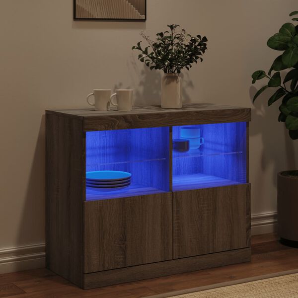 vidaXL Buffet avec lumi&egrave;res LED sonoma gris 81x37x67 cm