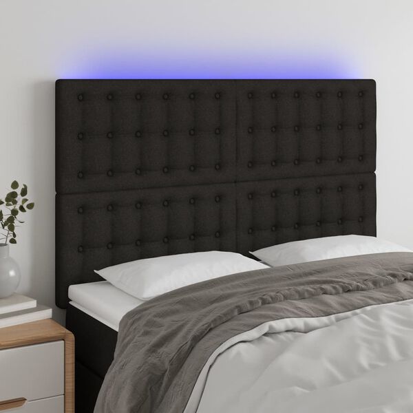 vidaXL T&ecirc;te de lit &agrave; LED Noir 144x5x118/128 cm Tissu