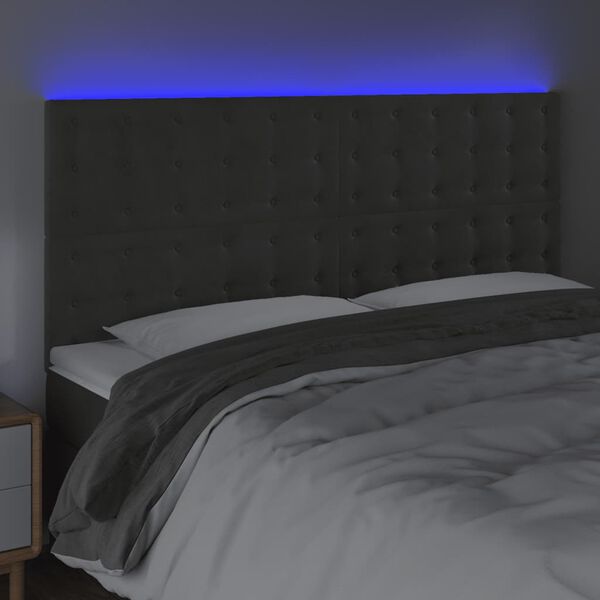 vidaXL T&ecirc;te de lit &agrave; LED Gris fonc&eacute; 200x5x118/128 cm Velours