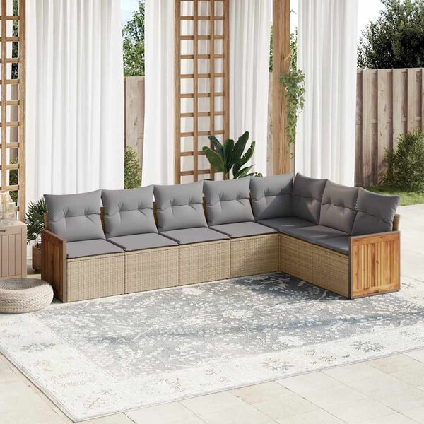 vidaXL Salon de jardin avec coussins 7 pcs beige r&eacute;sine tress&eacute;e