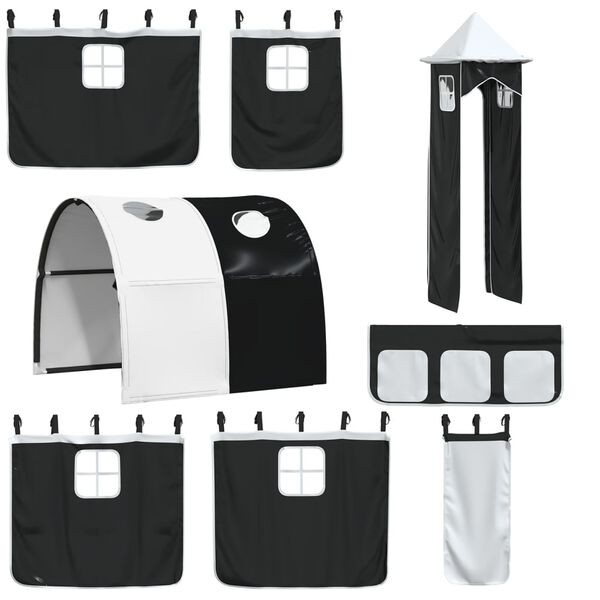 vidaXL Rideaux pour lit mezzanine avec tunnel et tour blanc et noir