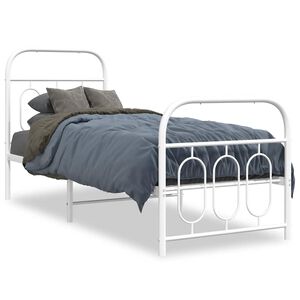 vidaXL Cadre de lit m&eacute;tal sans matelas avec pied de lit blanc 75x190cm