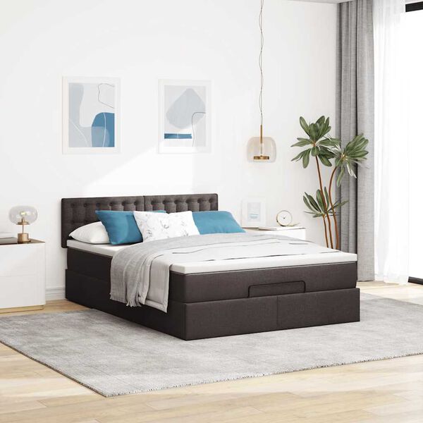 VidaXL Cadre de lit ottoman avec matelas marron fonc&eacute; 140x200 cm tissu