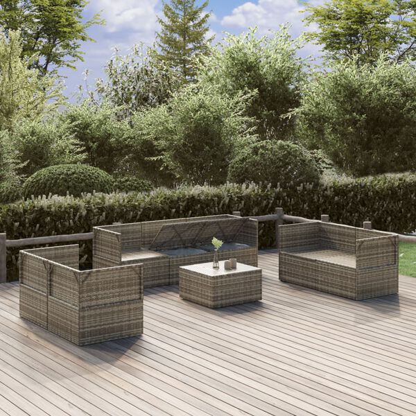 vidaXL Salon de jardin 8 pcs avec coussins Gris Résine tressée