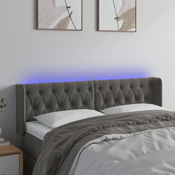vidaXL T&ecirc;te de lit &agrave; LED Gris fonc&eacute; 163x16x78/88 cm Velours