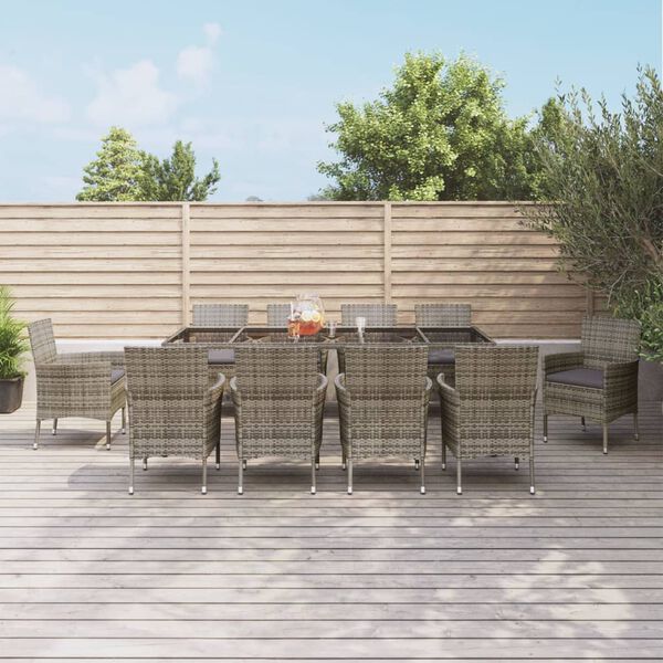 vidaXL Ensemble &agrave; manger de jardin 11pcs avec coussins gris poly rotin