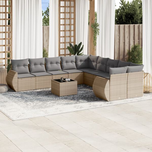 vidaXL Salon de jardin 11 pcs avec coussins beige r&eacute;sine tress&eacute;e