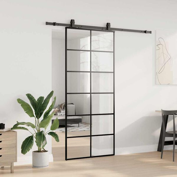 vidaXL Porte coulissante kit de quincaillerie noir 90x205 cm verre ESG