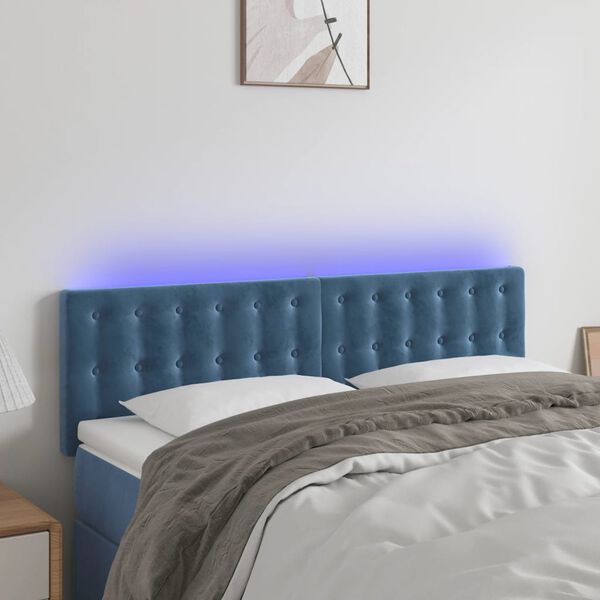 vidaXL T&ecirc;te de lit &agrave; LED Bleu fonc&eacute; 144x5x78/88 cm Velours