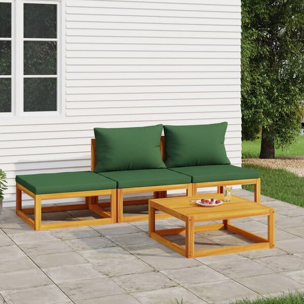 vidaXL Salon de jardin 4 pcs avec coussins vert bois massif