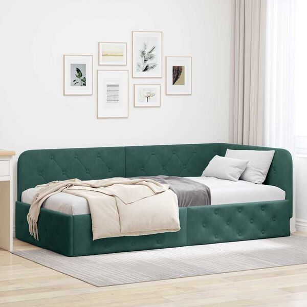 vidaXL Cadre de lit d'angle Vert fonc&eacute; 90 x 200 cm Velours