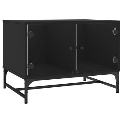 vidaXL Table basse avec portes en verre noir 68,5x50x50 cm