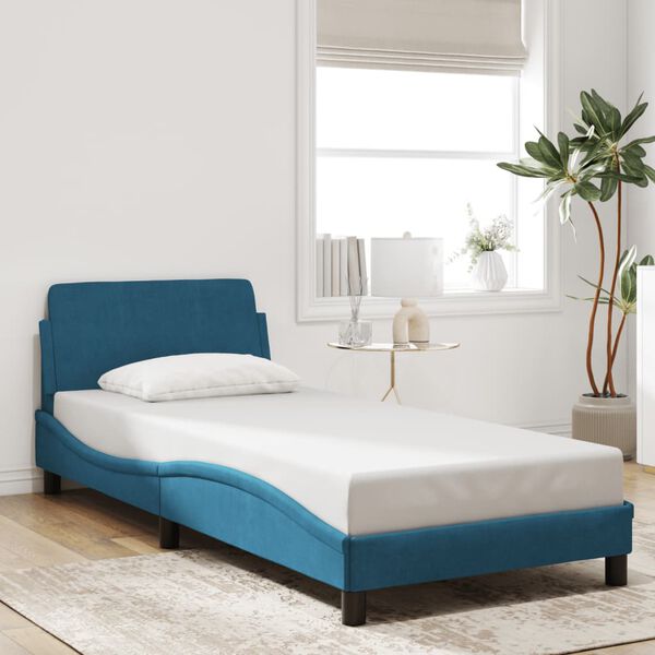 vidaXL Cadre de lit avec t&ecirc;te de lit Dover bleu 90x200 cm velours